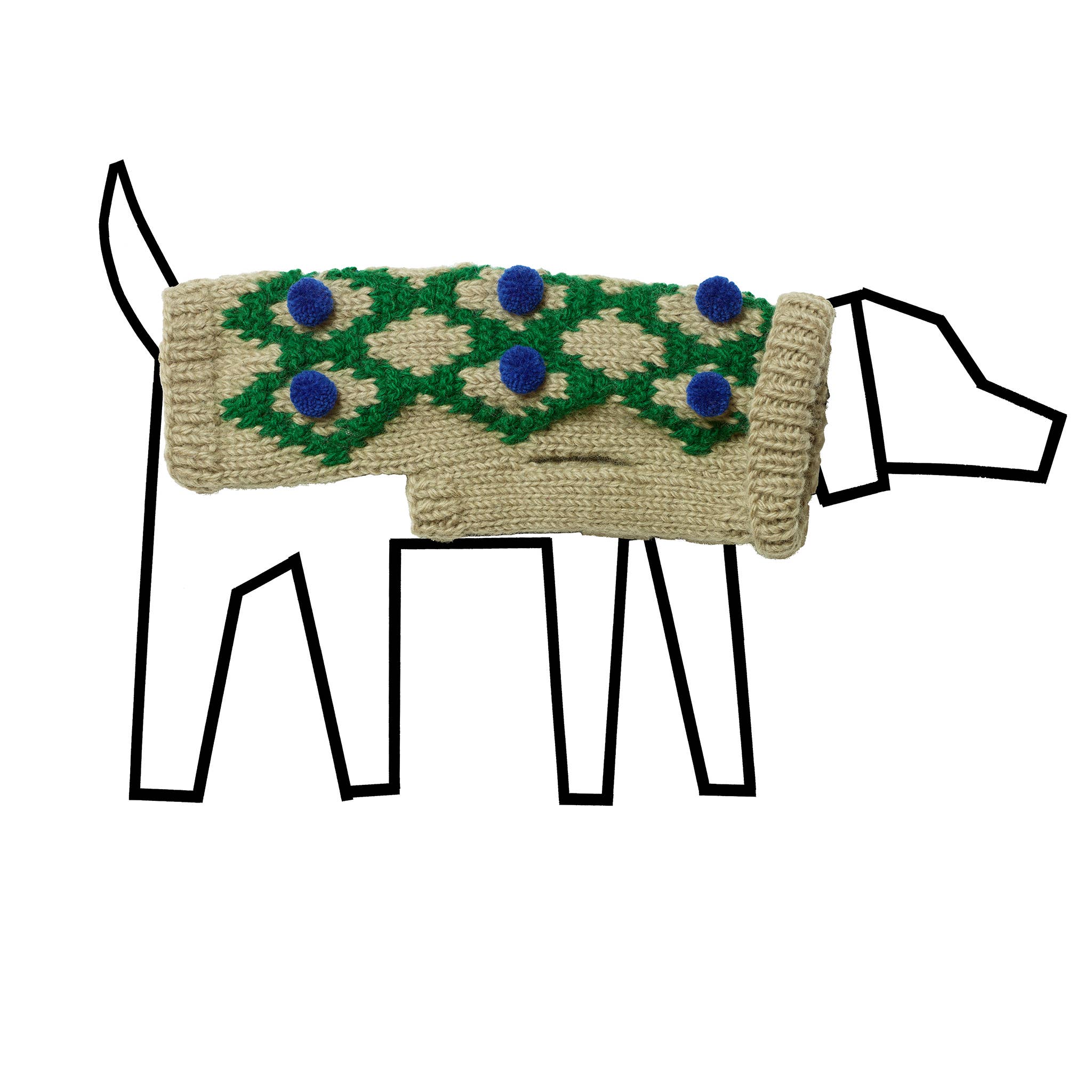 Green Royal Hand Knit Green/Royal Blue Pom Pom Dog Sweater for wholesale on Faire