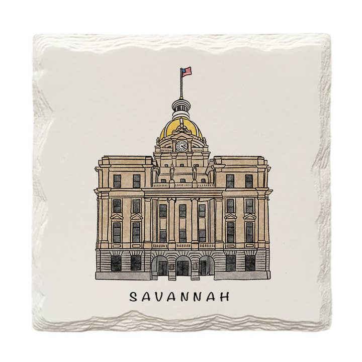Savannah City Hall, Georgia | Hand-Drawn | Drink Coaster for wholesale by The Doodle Brand