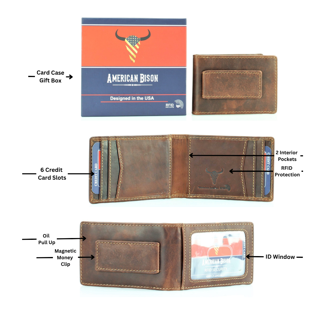 Leather Impressions Inc – wholesale Sedelklämma - Unisex – American Bison Bifold Money Clip kortfodral 80343