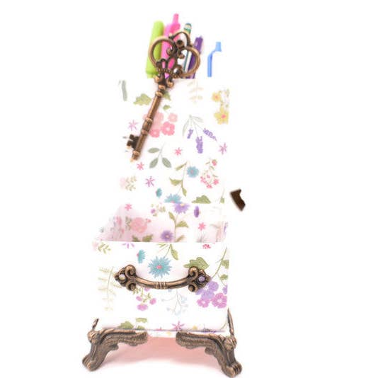 Chic Brico - Wholesale Desk Organizer - Spring Flowers Bouquet Desktop Organizer for Pens and Clips w/Antique Key Accent2
