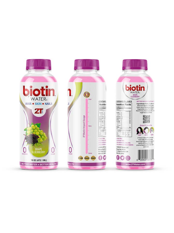 Biotin Water® Grape Elderberry 16oz for wholesale by 2T Water LLC