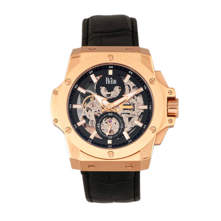Reign - Wholesale Wrist watch – Men's - Reign Commodus Automatic Leather-Band Skeleton Watch12