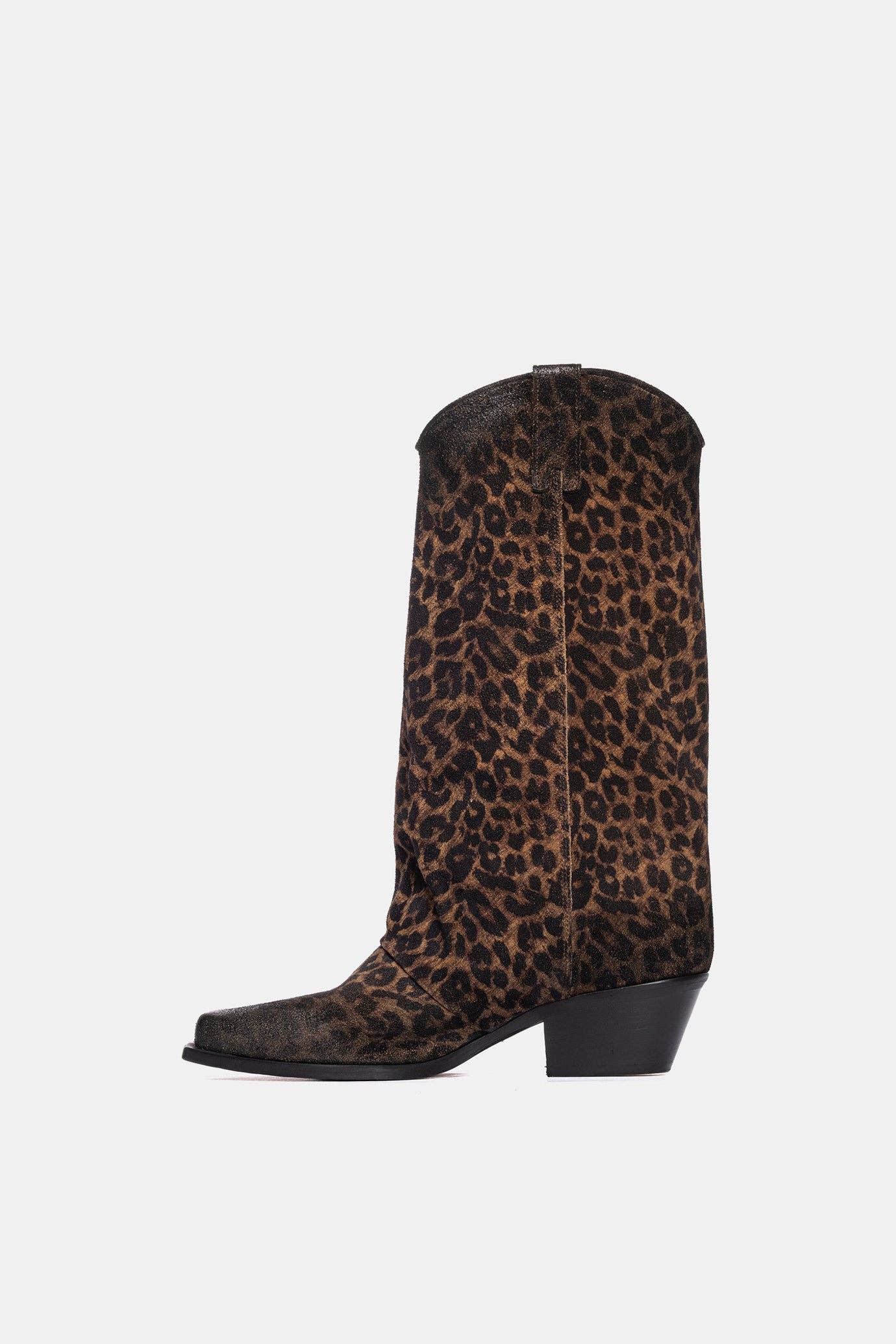 METISSE - Wholesale Cowboy Boots - Women's - Leopard print suede Texan boots DX9092