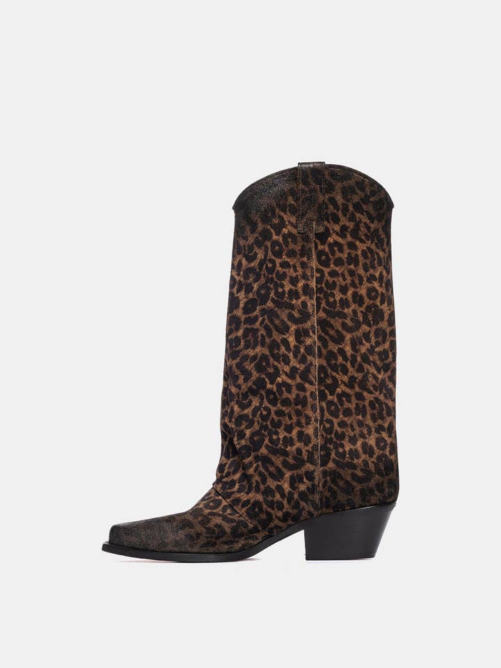 METISSE - Wholesale Cowboy Boots - Women's - Leopard print suede Texan boots DX9092