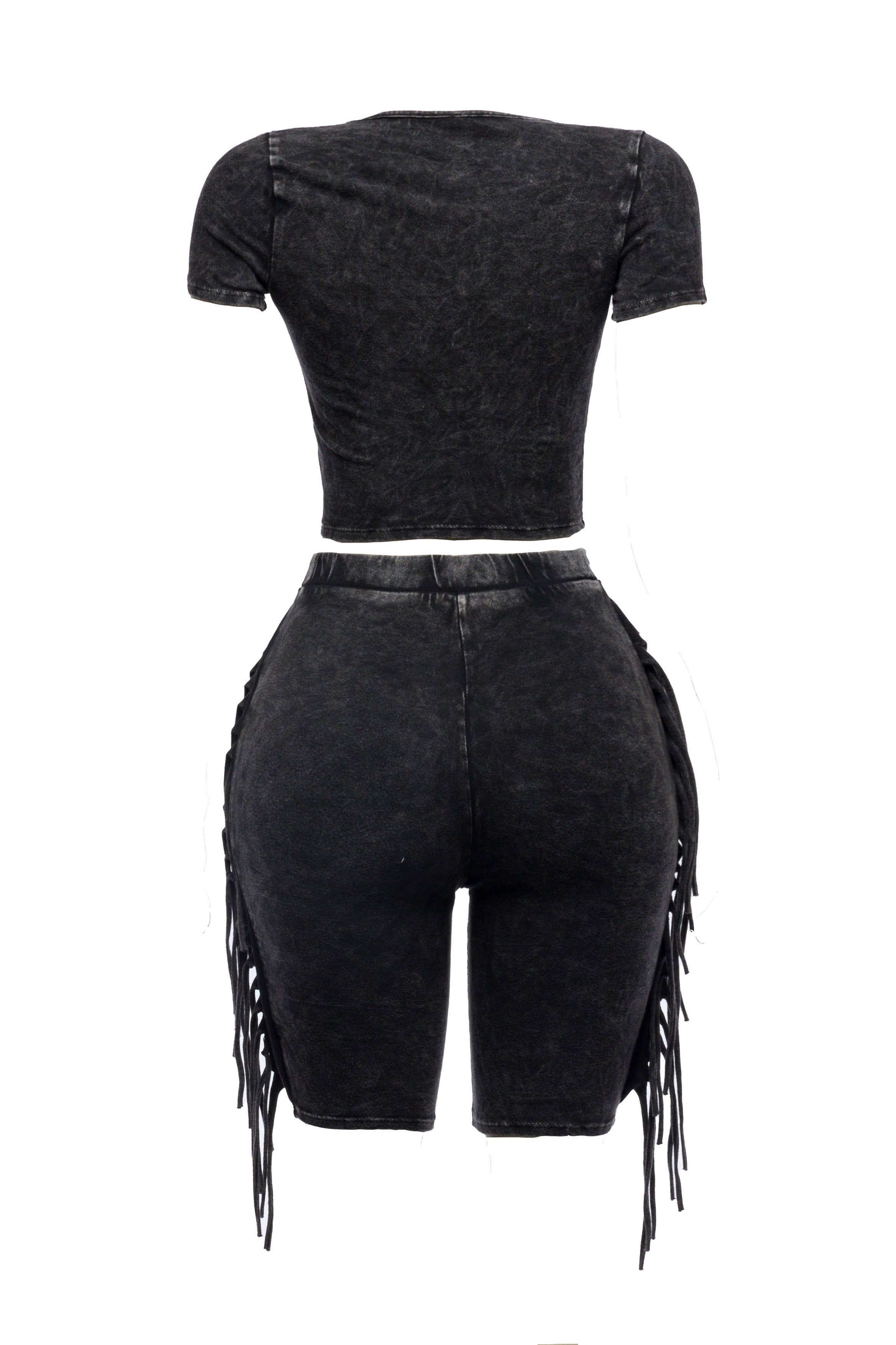 K Too - Wholesale Top & Pant Set (NOT Loungewear) - Women's - Mineral washed fringe biker set5