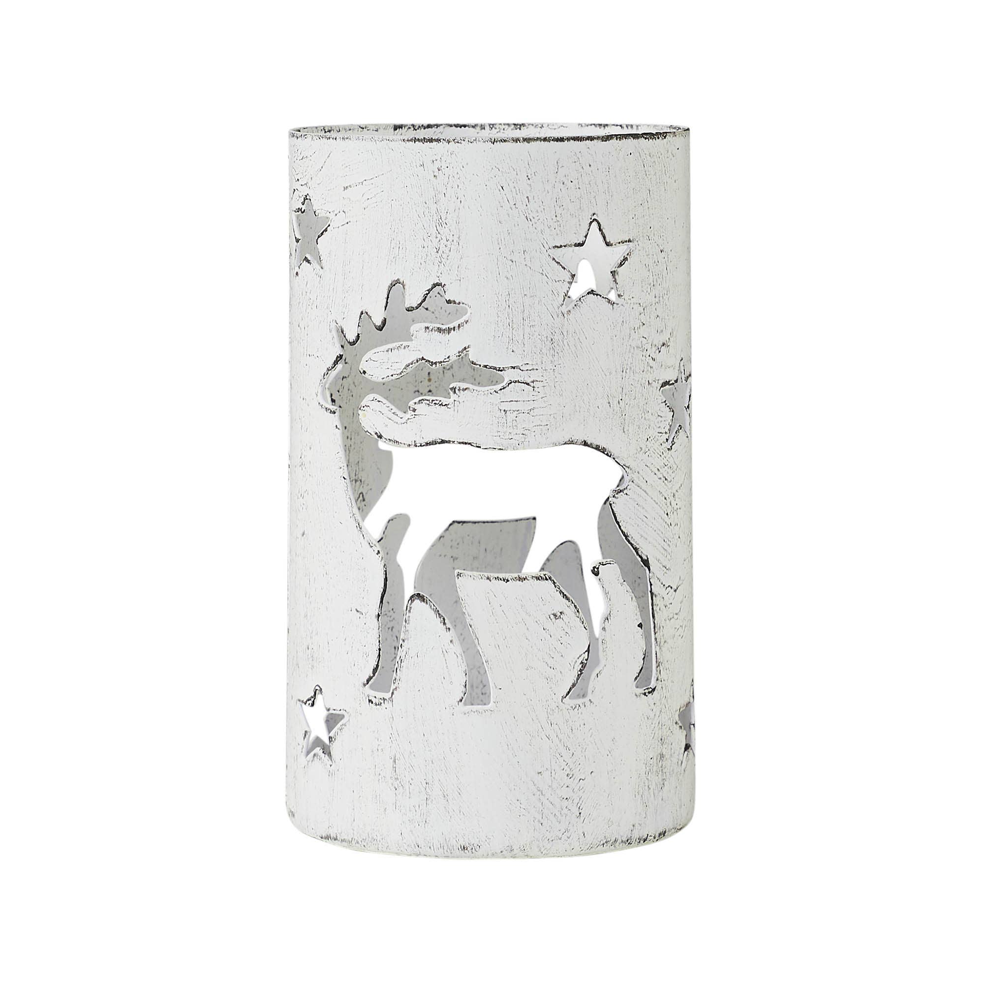 VHC Brands - Wholesale Candle Holder - Winter Walk Distressed White Metal Candle Holder 4.25x2.75x2.751