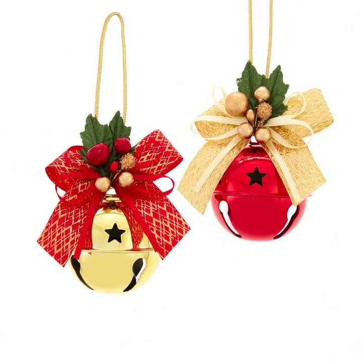 6.5"CLOCHE ROUGE/OR W/RUBAN ORNEMENT 2/A pour la vente par Kurt S. Adler, Inc.