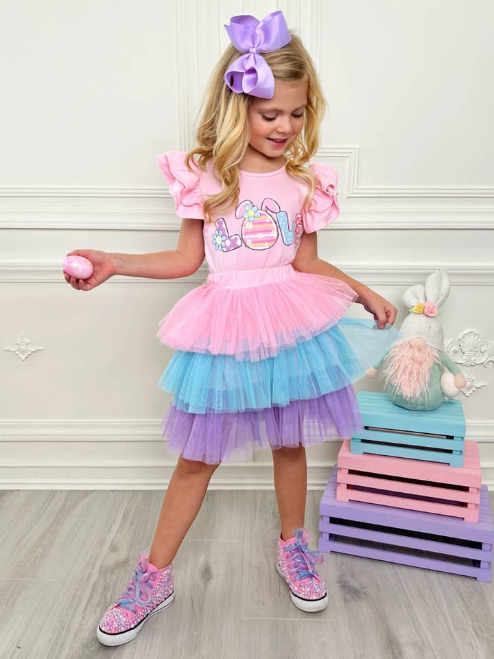Adorable conjunto de falda tutú en colores pastel de Egg-Stra para venta al por mayor de Mia Belle Girls • Wholesale
