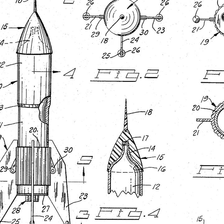 The Good Co. - Vente Affiche d'art - Imprimé breveté Rocket Ship Blueprint2