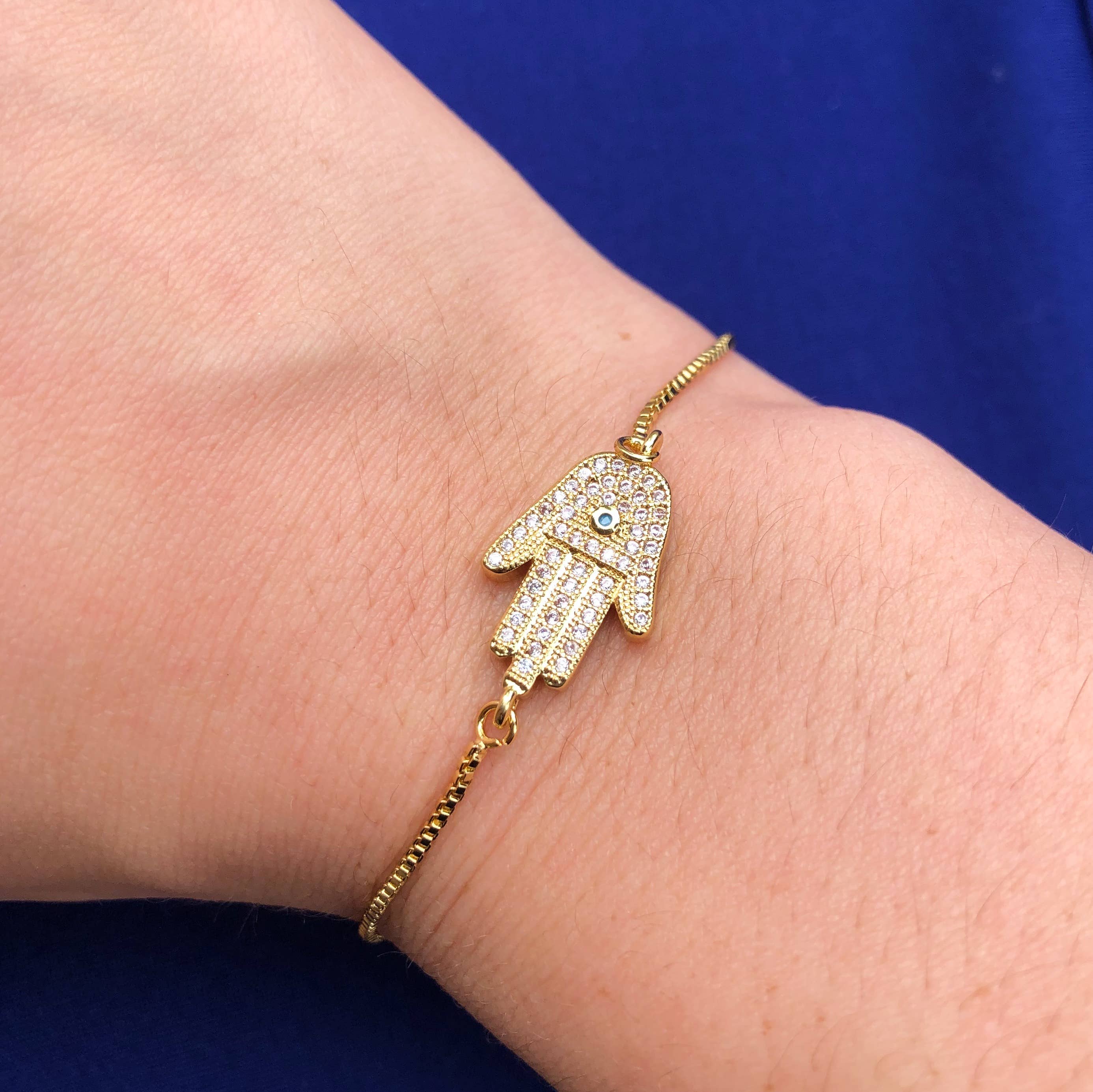 Ellison+Young - Wholesale Charm/Dangle Bracelet - Serenity Hamsa Hand Slide Bracelet