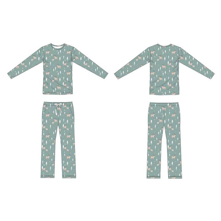 Mænds bambus julepyjamas i grøn- Matchende familie for engroshandel hos Coasty