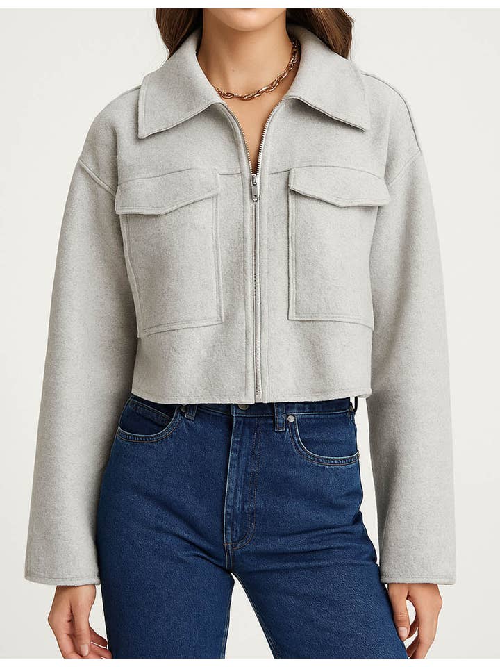 Sweetkama - Wholesale Jacket - Women's - Ladies Turn Down Collar Boxy Cropped Wool Blend Jacket2