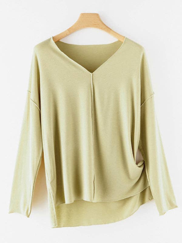 VividLux – wholesale Sleepwear set – Women's – Casual High-Low Solid Color V-Neck Pajama Set20