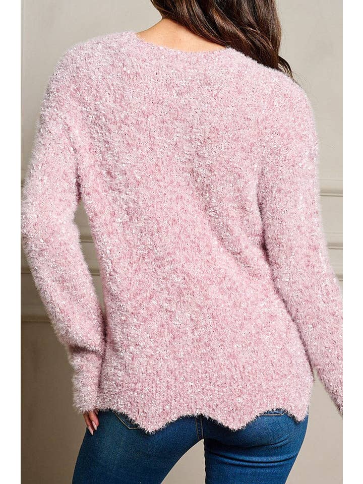 ROUSSEAU - Wholesale Knit Sweater - Women's - LONG SLEEVE FUZZY PULLOVER SWEATER