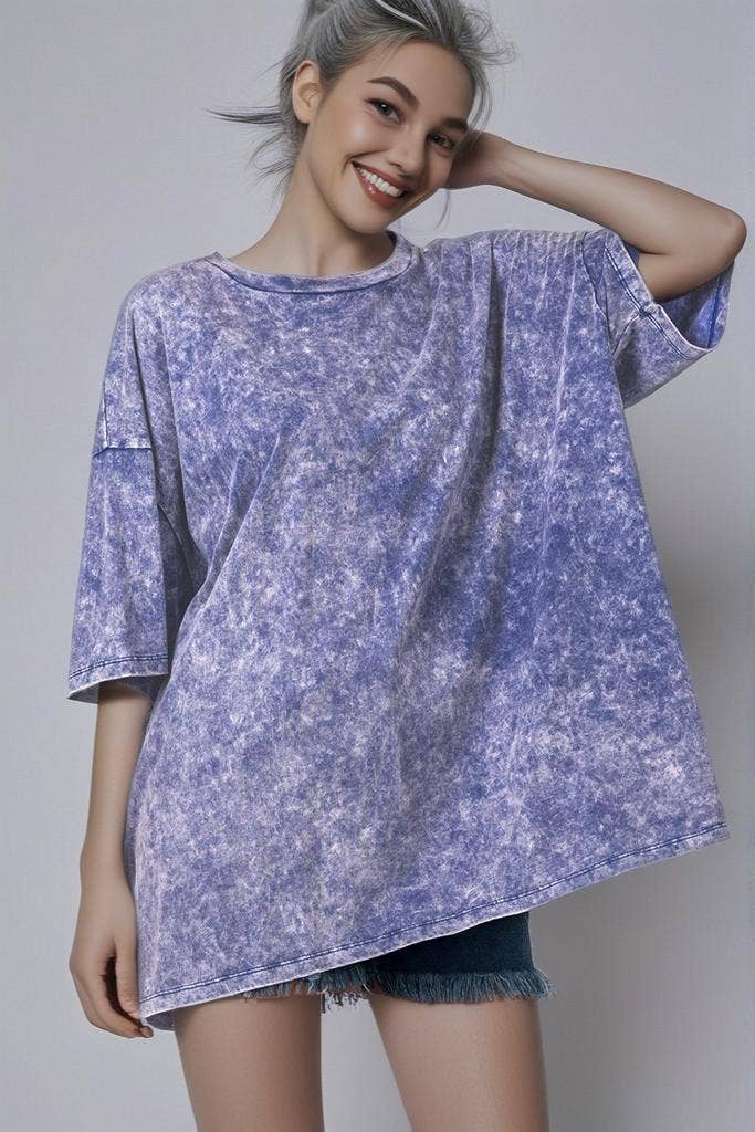 42POPS - Vente Haut en maille – femme - T-shirt en coton délavé à l'acide oversize SI-243014