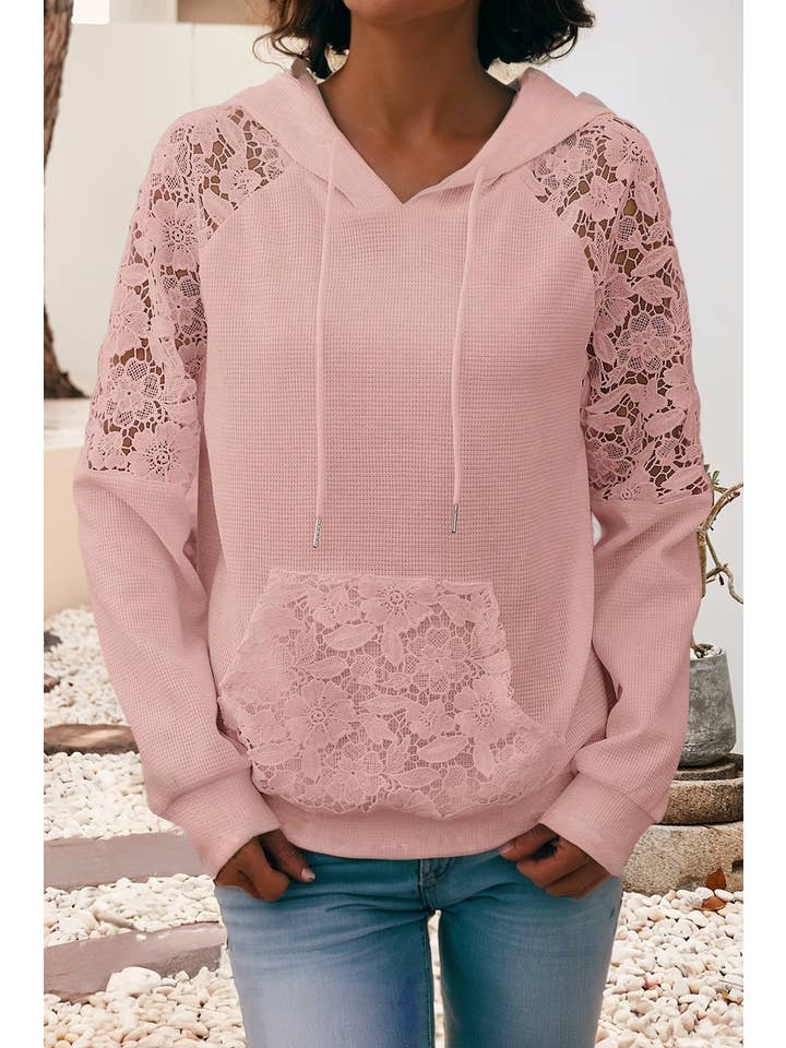 Little Daisy Closet - Wholesale Hoodie - Women's - LDC Patchwork Raglan Sleeve Kangaroo Pocket Waffle Hoodie4