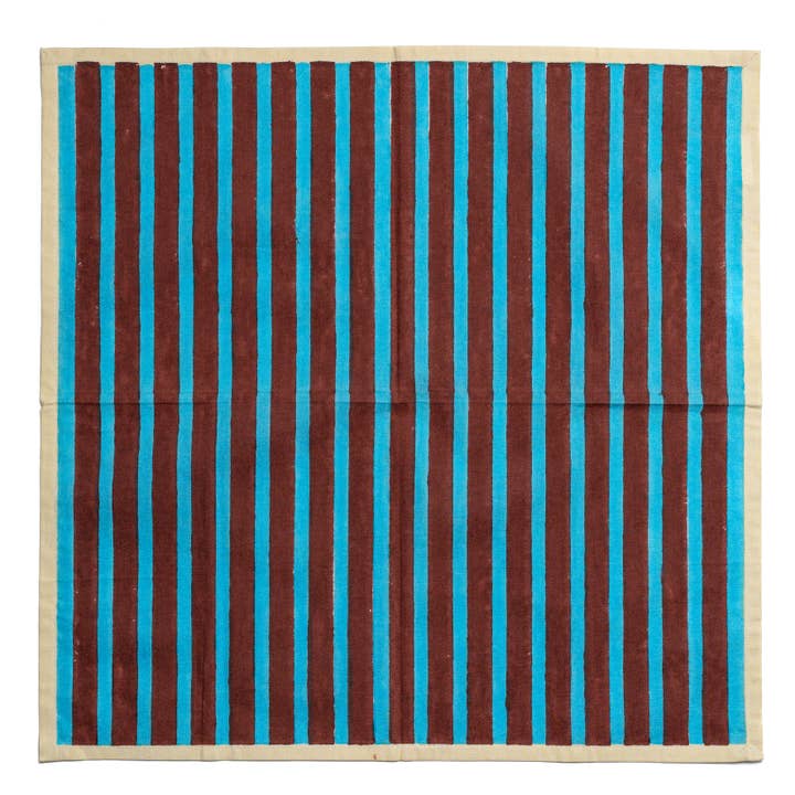 YOD&CO - Wholesale Dinner & Cloth Napkin - Block Stripe Napkins - Cyan / Russet