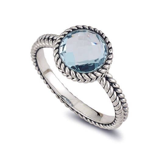 Bague topaze bleue ciel ronde SS 8 mm pour la vente par Eli Pebble
