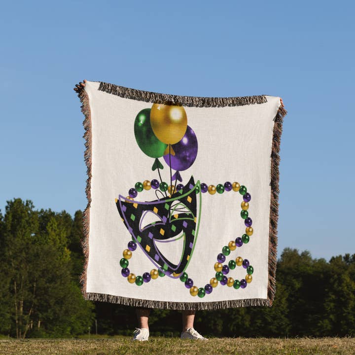 3dRose - Wholesale Throw Blanket - 3dRose, Mardi Gras Mask and Beads, Blanket1
