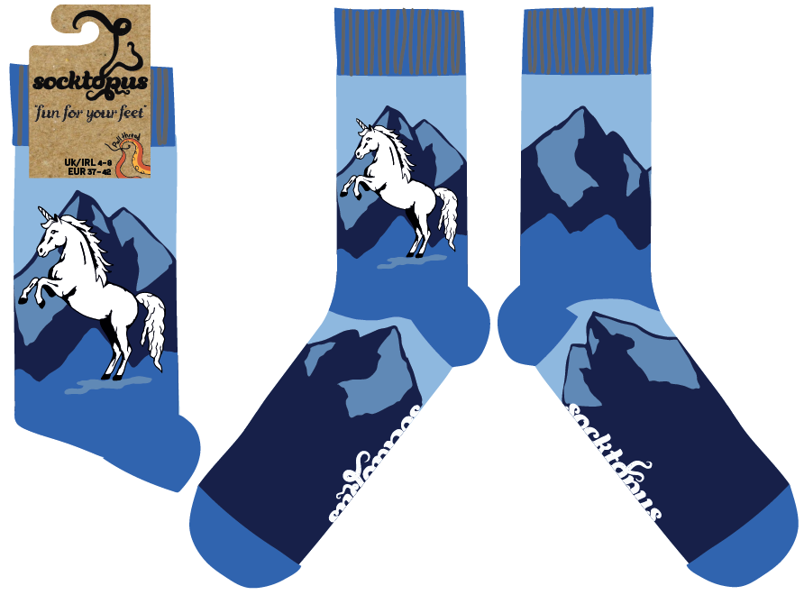 BLUE Unicorn of Scotland Socks for wholesale on Faire3