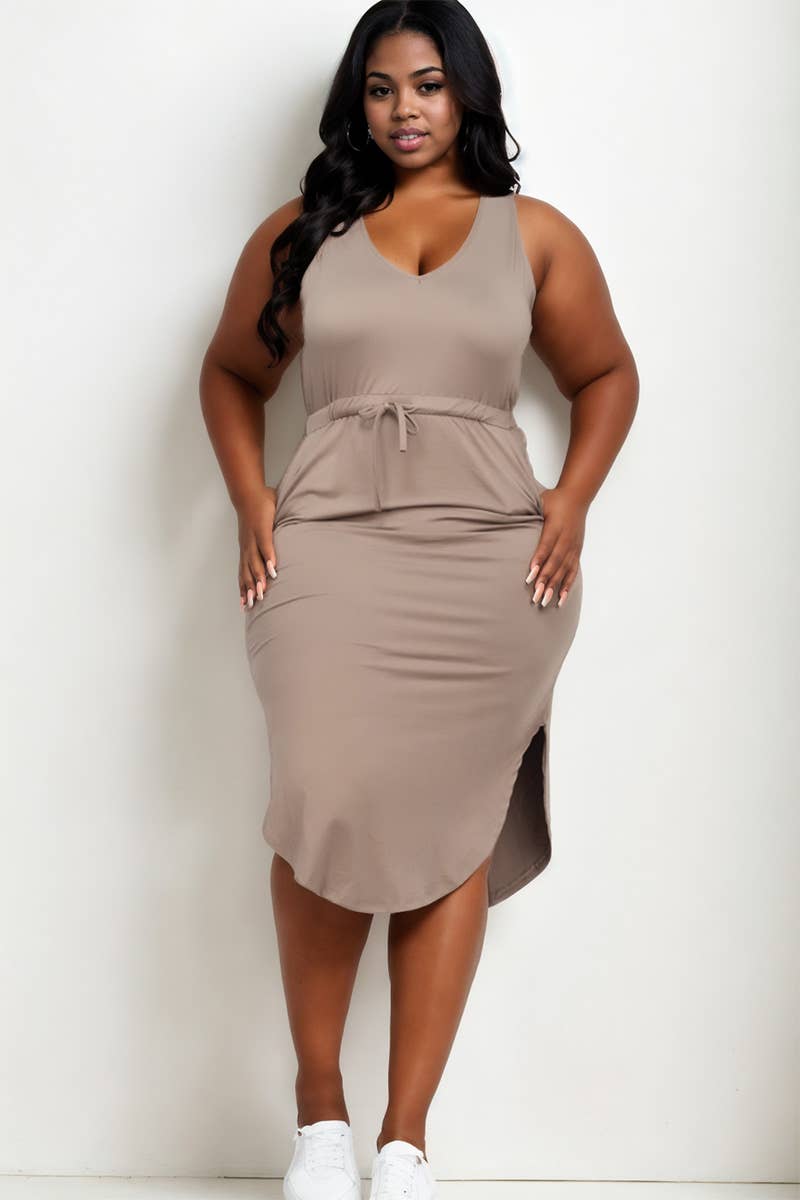 CAPELLA APPAREL - Wholesale Dress - Women's - Plus Size Sleeveless Front Tied Rounded Hem Dress15