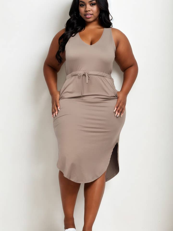 CAPELLA APPAREL - Wholesale Dress - Women's - Plus Size Sleeveless Front Tied Rounded Hem Dress15