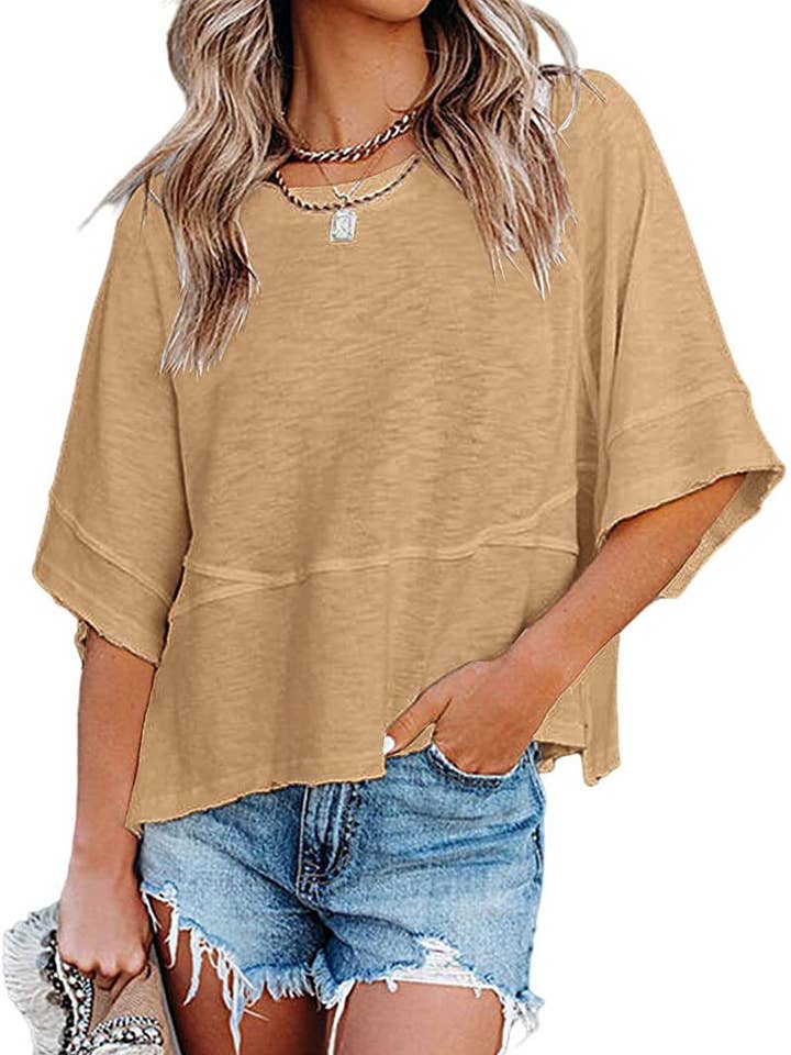 SALINA TRADING INC - Wholesale T-Shirt - Women's - Women Casual Stitching Solid Color Flared Sleeve T-Shirt8