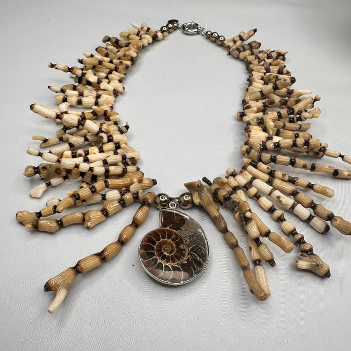 Princess Coral Necklace with Fossilized Ammonite Pendant | Erika Williner Designs for wholesale by Erika Williner Designs
