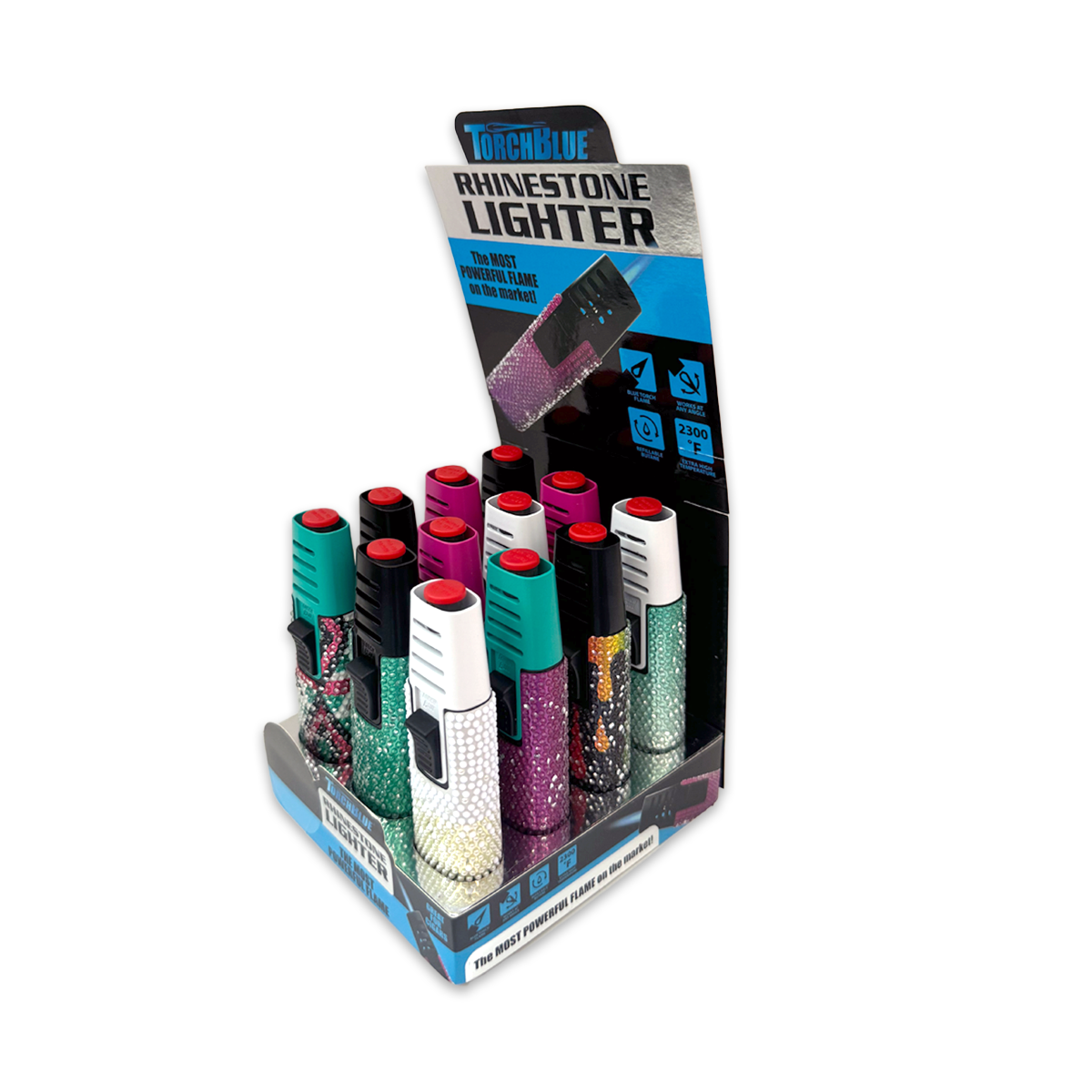 Novelty Brands - Wholesale Lighter - Torch Blue Rhinestone Stick Lighter Assortment - 12/Display1