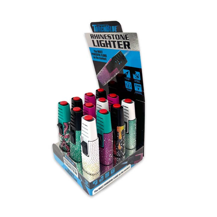 Novelty Brands - Wholesale Lighter - Torch Blue Rhinestone Stick Lighter Assortment - 12/Display1