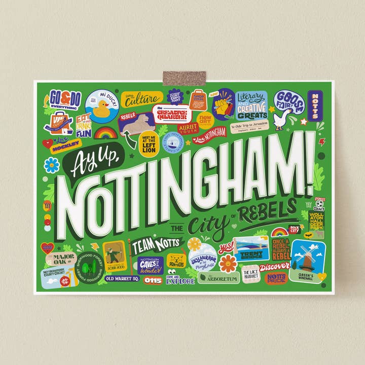 Nottingham City Travel & Tourism Art Print for wholesale by Jess Bright Design