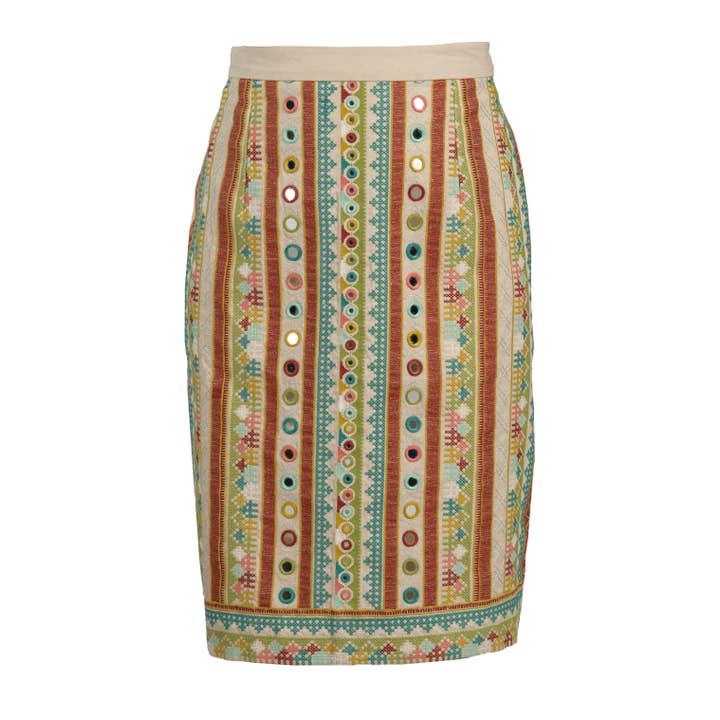 Agatha Embroidered Cotton Skirt - Khaki for wholesale by Souk Indigo