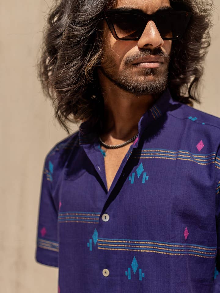 Buta handgeblokkeerde katoenen overhemd voor wholesale door Studio Kibun