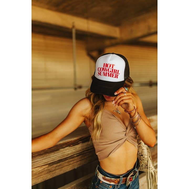 Black White Hot Cowgirl Summer Trucker Hat for wholesale on Faire