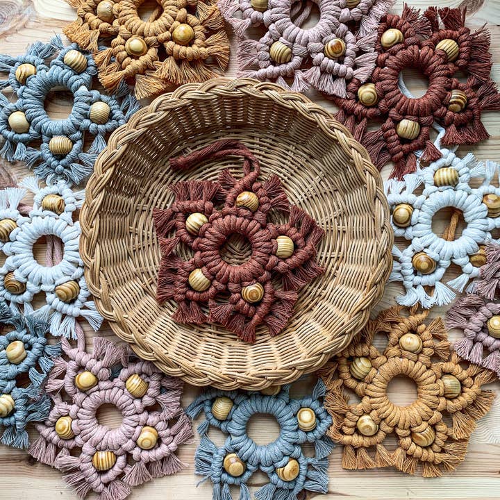 Radically You - Wholesale Ornament - Red Boho Macrame Star Ornament