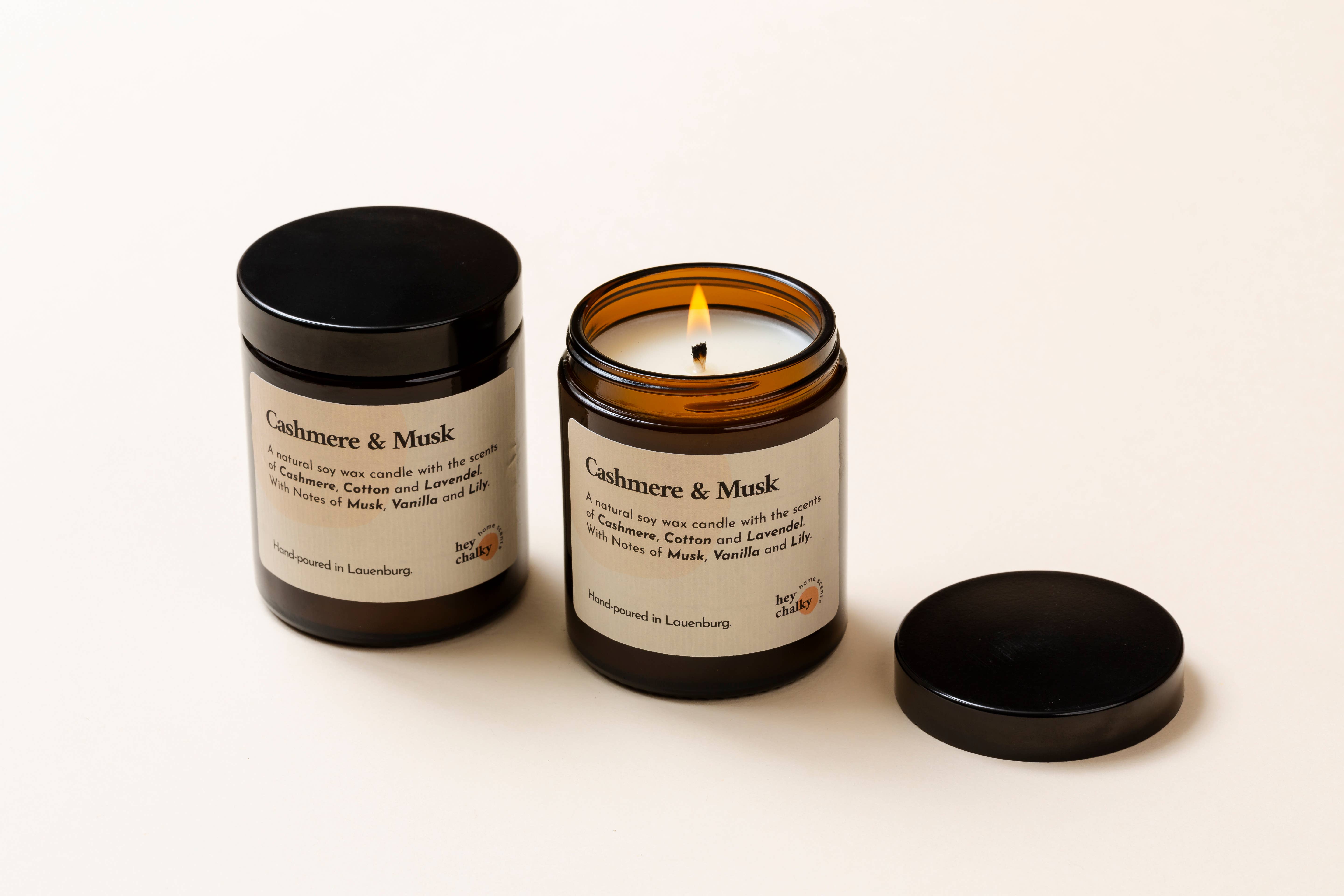 Hey Chalky GmbH - Wholesale Jar/Filled Candle - Cashmere & Musk 155g. Soy Candle | Made in Germany| Handmade1