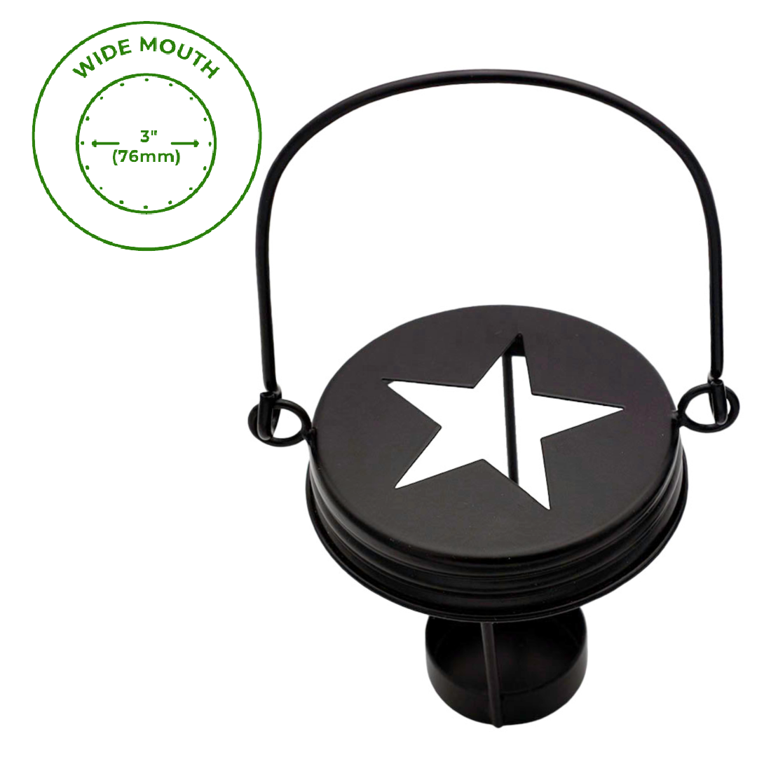 Mason Jar Lifestyle - Wholesale Candle Holder - Black Star Cutout Tea Light Candle Holder Lids With Handles1