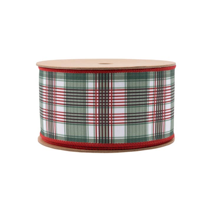 LA Ribbons Wholesale - Wholesale Ribbon - Gift Wrapping - 2 1/2" Wired Reversible Dupioni | Red/Green Plaid with Red Backing | 10 Yard Roll
5