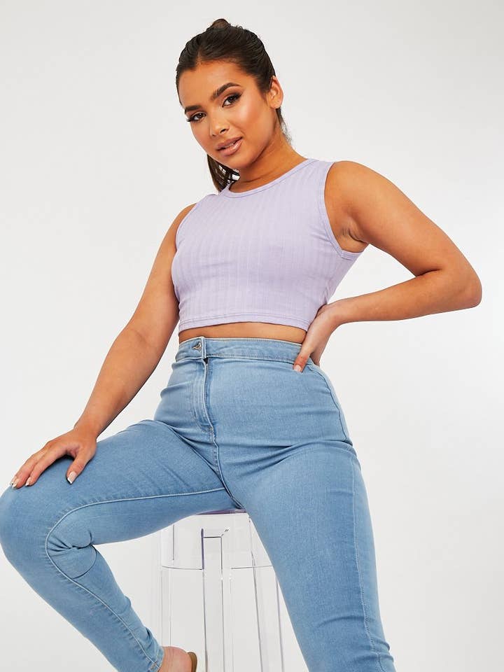 Lila geribbeld vest met cropped top - Briza voor wholesale door Rebellious Fashion