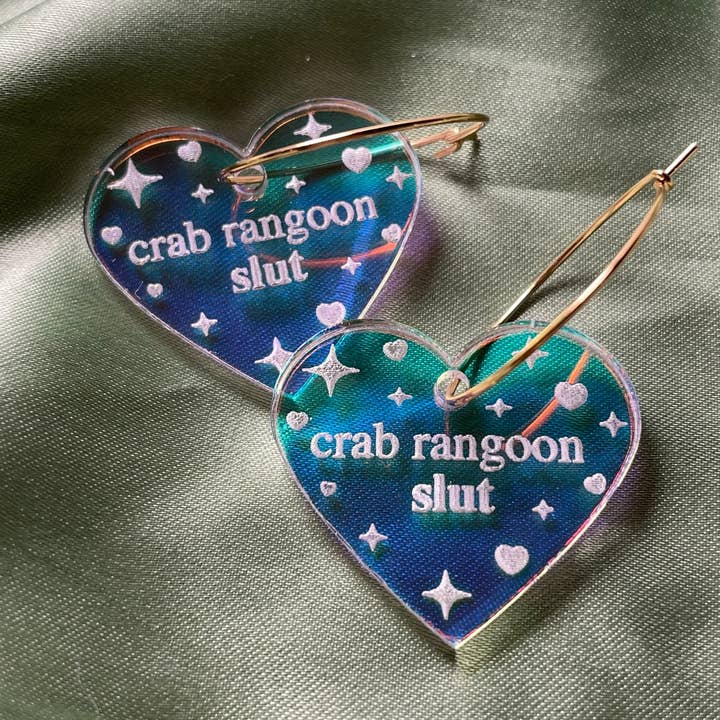 ShlemonArt - Wholesale Hoop Earrings - Crab Rangoon Slut Heart Hoop Earrings