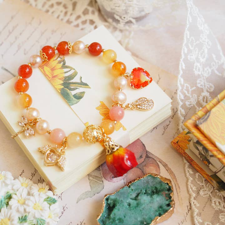 Real Flowers Winter Warmth Orange Rose Bud Bracelet for wholesale by NatureAmbient