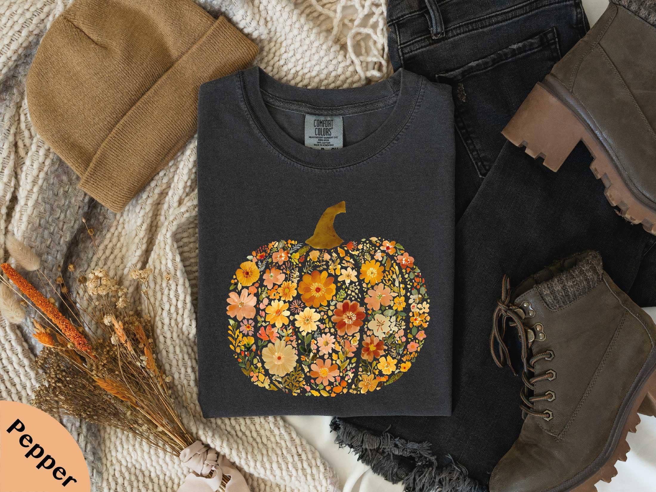 Glaime - Vente T-shirt à imprimés – unisexe - T-shirt Confort Couleurs Citrouille Fleurs, Sweat-shirt Citrouille3