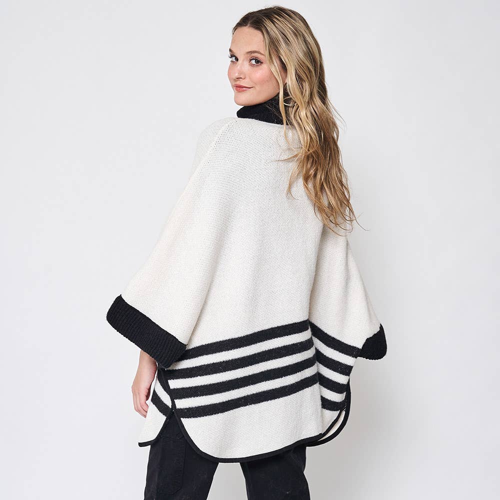 Sensibling Corp. - Wholesale Poncho - Women's - Sporty Bordered Zip Up Knit Cape Poncho10