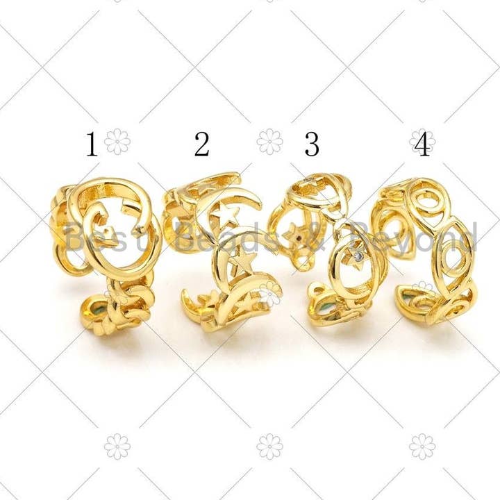 CZ Star Moon Evil Eye Globe Adjustable Ring, Sku#JL57 for wholesale by BestBeads&Beyond