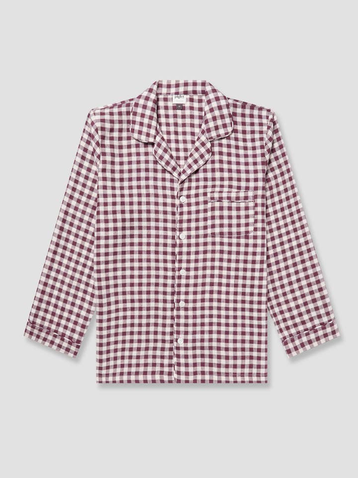 Men's Berry Gingham Pajama Shirt for wholesale by Piglet in Bed USA