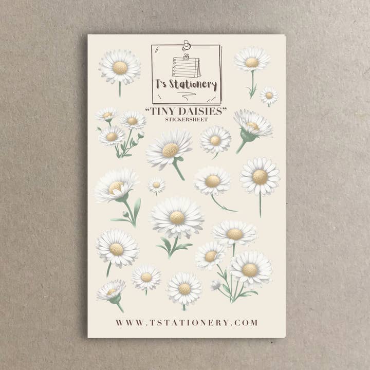 "Tiny Daisies" Sticker Sheet for wholesale by T's Stationery