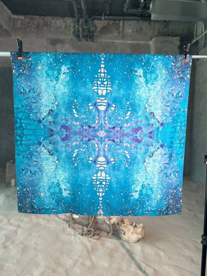 Blue Sunshine Cotton Square Scarf for wholesale by Mona Fares