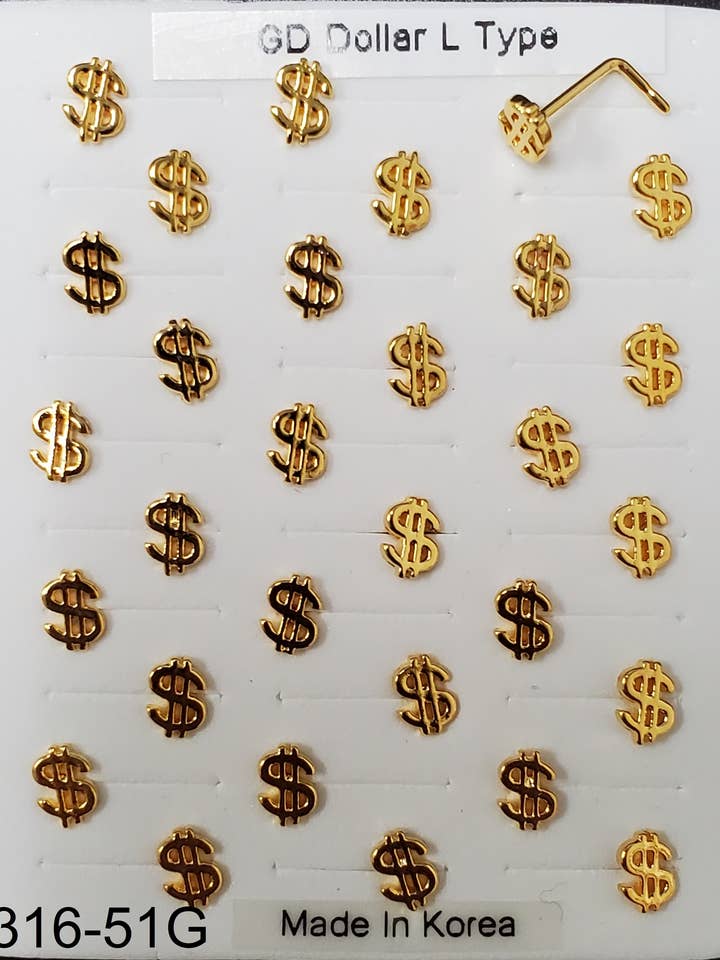 316-51G guld dollartegn L type næsering for engroshandel hos etreM