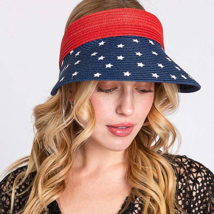 3AM BY H&D ACCESSORIES - Wholesale Visor - Women's - AMERICAN FLAG ROLL UP SUN VISOR WITH ADJUSTABLE ELASTIC BAND
