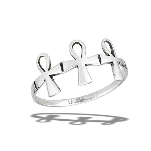 Sterling Silver Triple Ankh Ring for wholesale by Silver Insanity